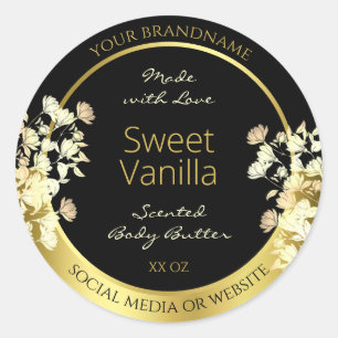 Black and Gold Flowers Product Packaging Labels