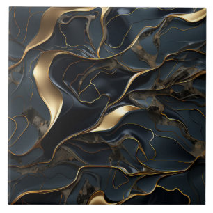 Black and Gold Flowing Ribbon Illustration Tile