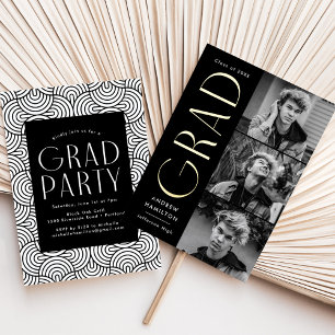 Black and Gold Foil 3 Photo Graduation Party