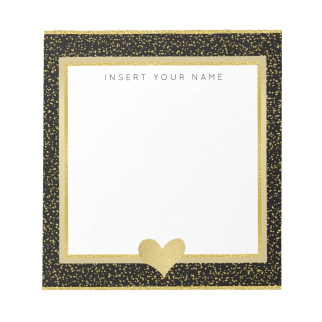 Black and Gold Foil and Glitter Notepad 5.5" x 6" (Front)