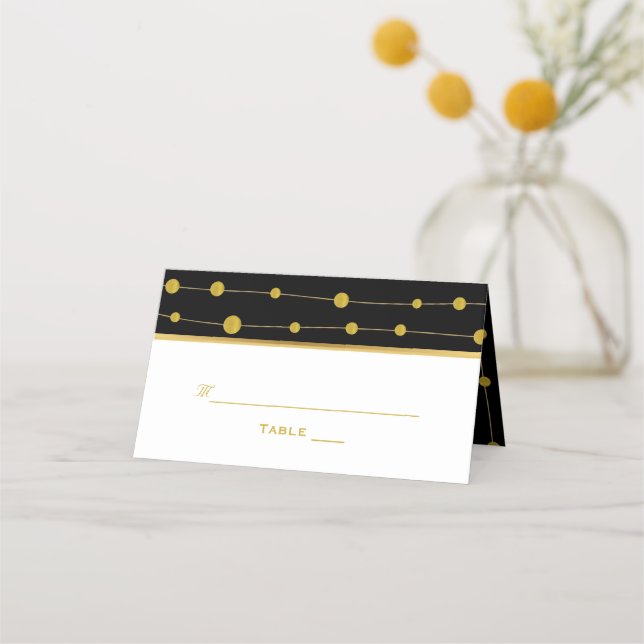 Black and gold foil beads wedding folded escort place card (Front)