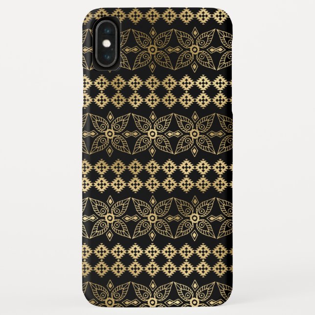 Black and Gold Foil Boho Floral Mandala Pattern Case-Mate iPhone Case (Back)