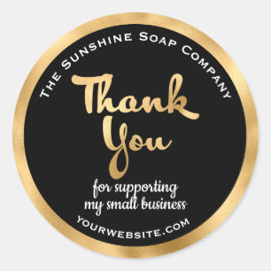 Black and gold foil business thank you classic round sticker