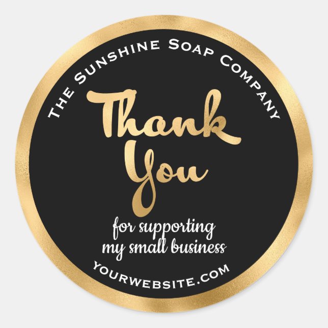 Black and gold foil business thank you classic round sticker (Front)