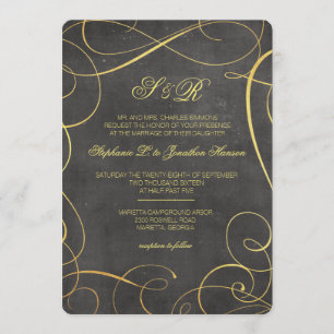Black and Gold Foil Calligraphy Monogram Invite