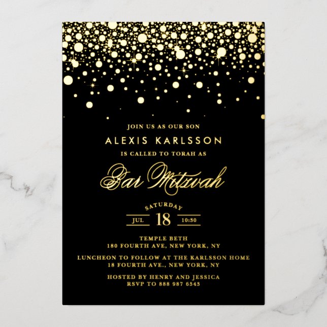 Black and Gold Foil Confetti Dots Bar Mitzvah (Front)