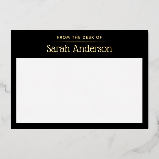 Black and gold foil custom name stationery card (Front)
