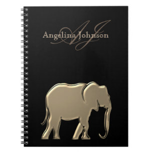 Black and Gold Foil Elephant Modern Monogrammed Spiral Notebook