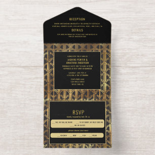 Black and Gold Foil Gatsby-Inspired Wedding All In One Invitation