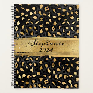 Black and Gold Foil Leopard Brush Stroke Planner