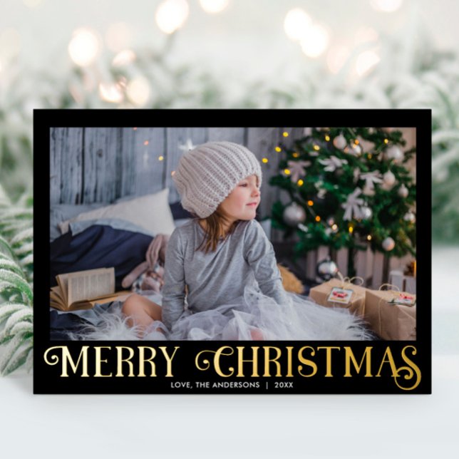 Black and Gold Foil Modern Merry Christmas photo (Creator Uploaded)