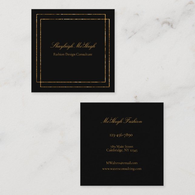 Black And Gold Foil Modern Minimalistic Square Bus Business Card (Front/Back)