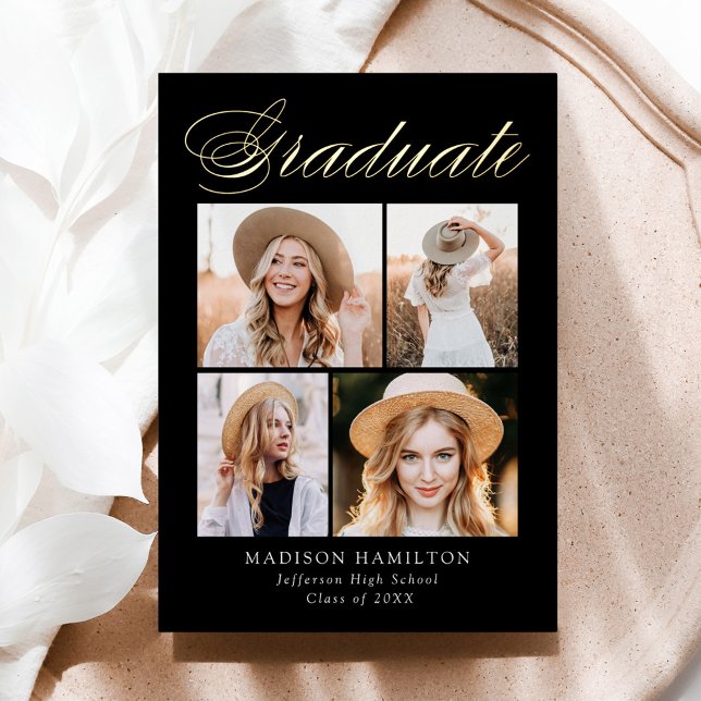 Black and Gold Foil Script Graduation Announcement (Creator Uploaded)