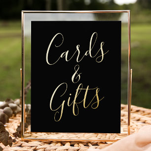Black and Gold Foil Script Wedding Cards and Gifts Prints