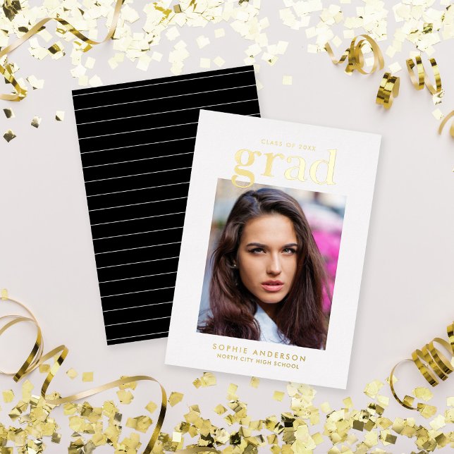 Black and Gold Foil Serif Photo Grad Announcement (Creator Uploaded)