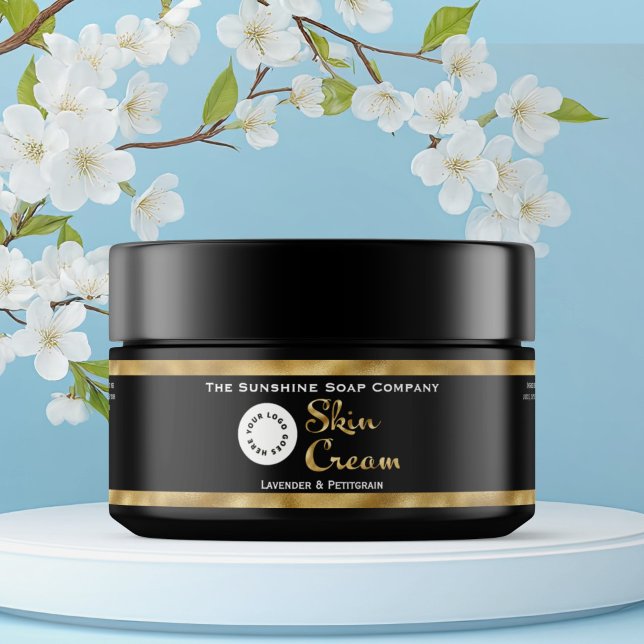 Black and Gold Foil Skin Cream Jar Label with logo (Creator Uploaded)