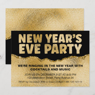 Black And Gold Foil Texture New Year's Party  Invitation
