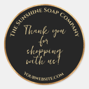 Black and gold foil thank you for shopping with us classic round sticker