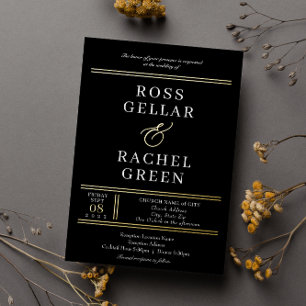 Black and Gold Foil Wedding Invitation : Art Deco