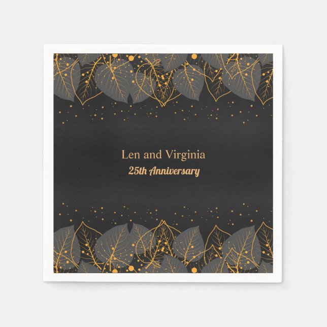 Black and Gold Foliage Borders template Napkin (Front)