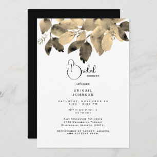 Black and Gold Foliage Bridal Shower Invitation