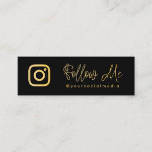 Black And Gold Follow Social Media QR Code Mini Business Card
