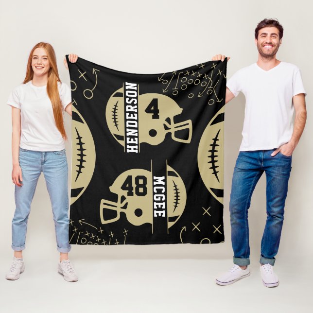 Black and Gold Football Game Day Fleece Blanket (In Situ)