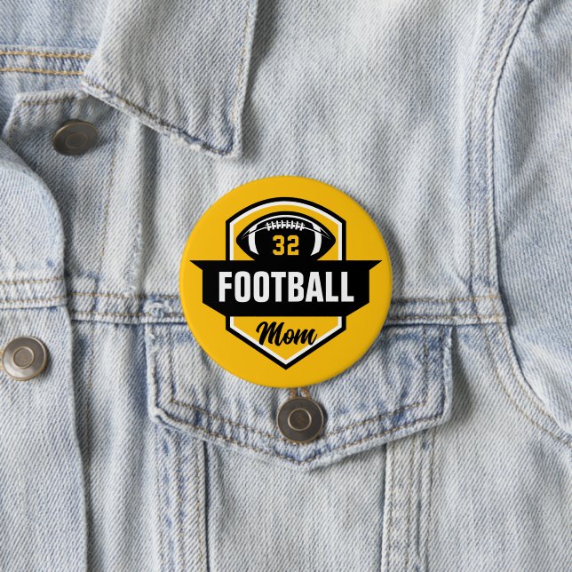 Black and Gold Football Mum Custom Jersey Number 7.5 Cm Round Badge (In Situ)