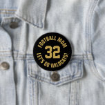 Black and Gold Football Mum Jersey Number 7.5 Cm Round Badge<br><div class="desc">Cheer on your favourite sports team, football player or just show off your school pride with a custom personalised spirit button! Add your school name or personalise with a player's name and jersey number. Perfect for football, basketball, baseball and soccer games! Create custom pins for the whole team, cheerleaders, parents...</div>