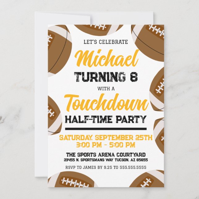 Black and Gold Football Team Birthday Party Invitation (Front)