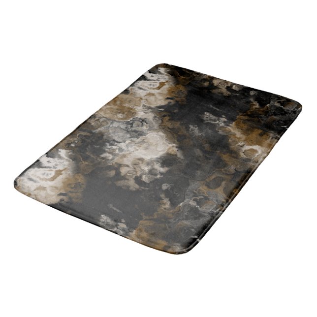 Black and Gold Fractal abstract Bath Mat (Angled)