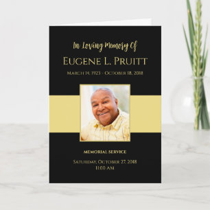 Black and Gold Funeral Memorial Program Card