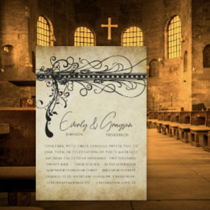 Black and Gold Funky Elegant Swirls Wedding Invite