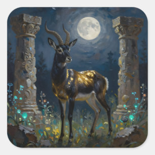 Black and Gold Gazelle   Wildlife Illustration Square Sticker