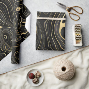 Black and Gold Geode Strata Textures  Wrapping Paper