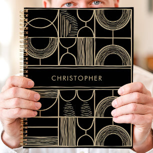 Black and Gold Geometric Custom Name Planner