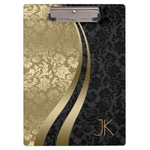 Black And Gold Geometric Floral Damasks Clipboard
