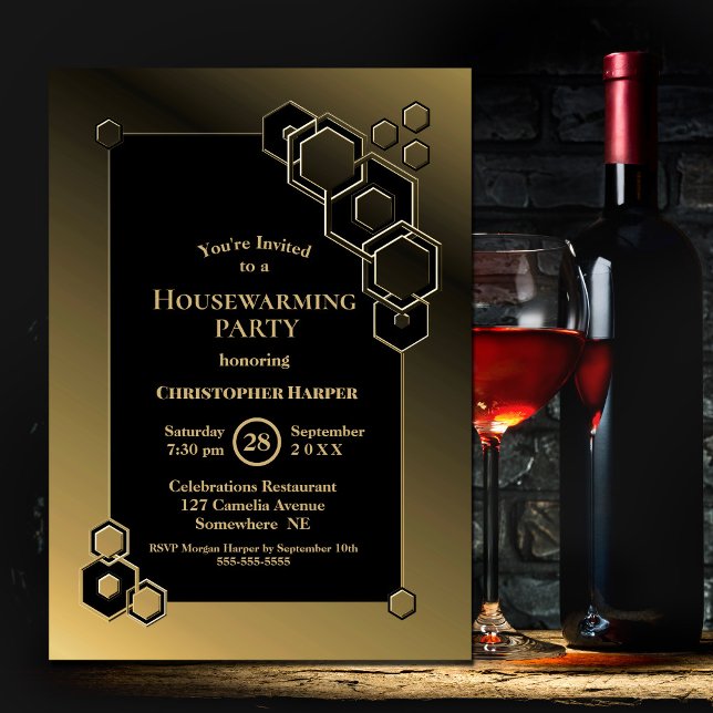 Black and Gold Geometric Housewarming Party Invitation (Creator Uploaded)