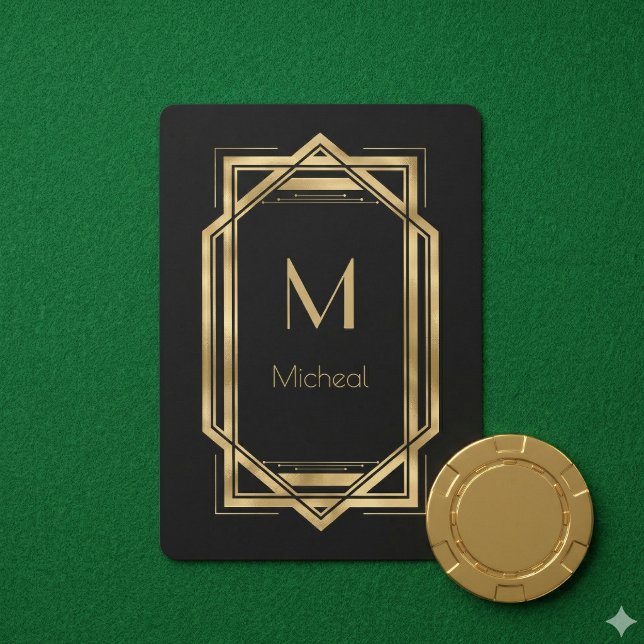 Black and Gold Geometric | Monogram & Name Playing Cards (Creator Uploaded)