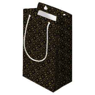 Black and Gold Geometric Pattern Shiny Elegant Small Gift Bag