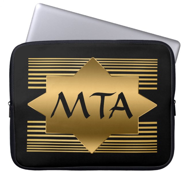 Black and Gold Geometric Personalised Monogram Laptop Sleeve (Front)