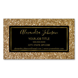 Black and Gold Girly Sparkle Glitter Salon Magnetic Business Card