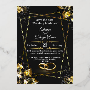 Black and Gold Glam Luxury Wedding Invitation 