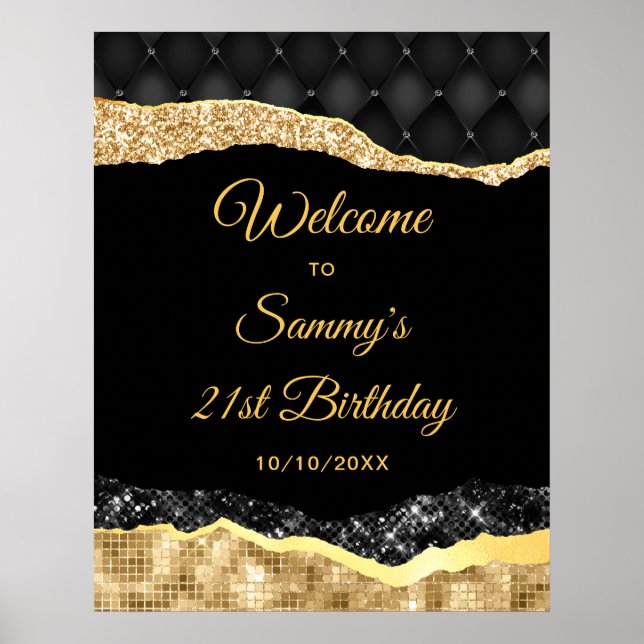 Black and Gold Glam Tears Birthday Welcome Poster (Front)