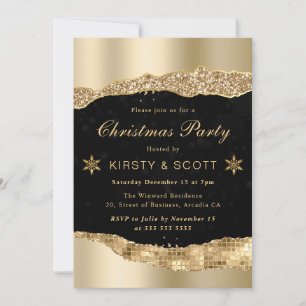 Black and Gold Glam Tears Christmas Party Invitation