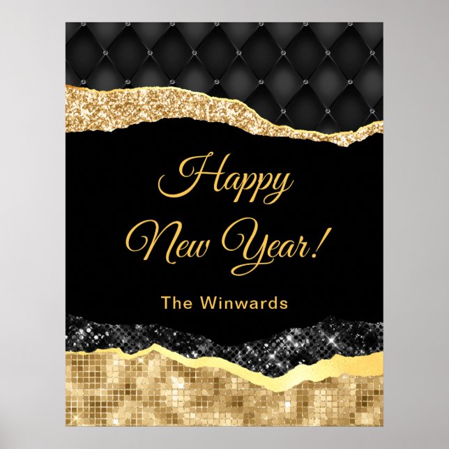 Black and Gold Glam Tears Happy New Year Poster (Front)