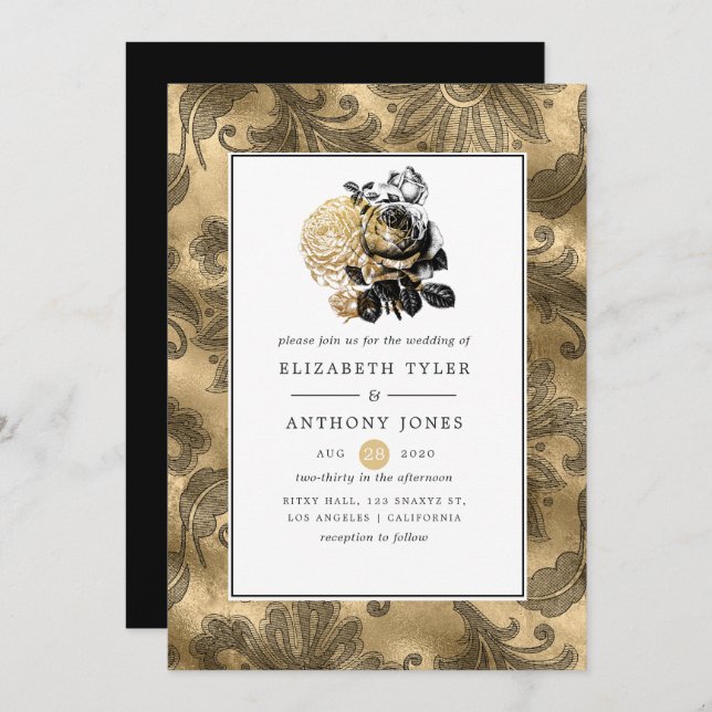 Black and Gold Glam Wedding Invitation (Front/Back)