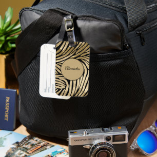 Black and Gold Glam Zebra Print Luggage Tag