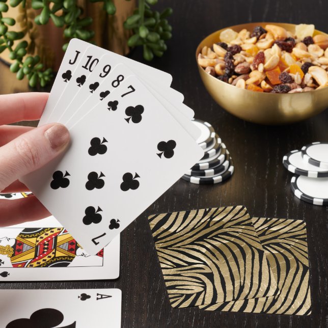 Black and Gold Glam Zebra Print Playing Cards (In Situ)