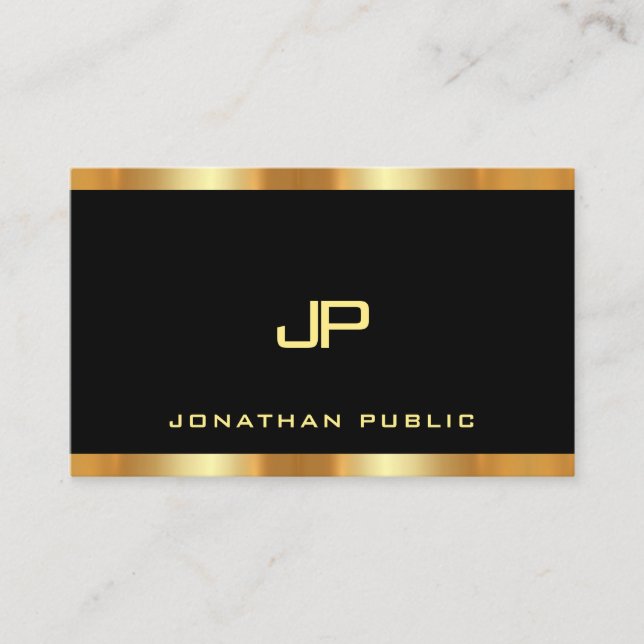 Black And Gold Glamorous Modern Monogram Template Business Card (Front)